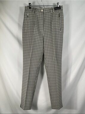 Barisal Vintage Plaid Trousers High Rise Straight Leg Pants Black Cream 8